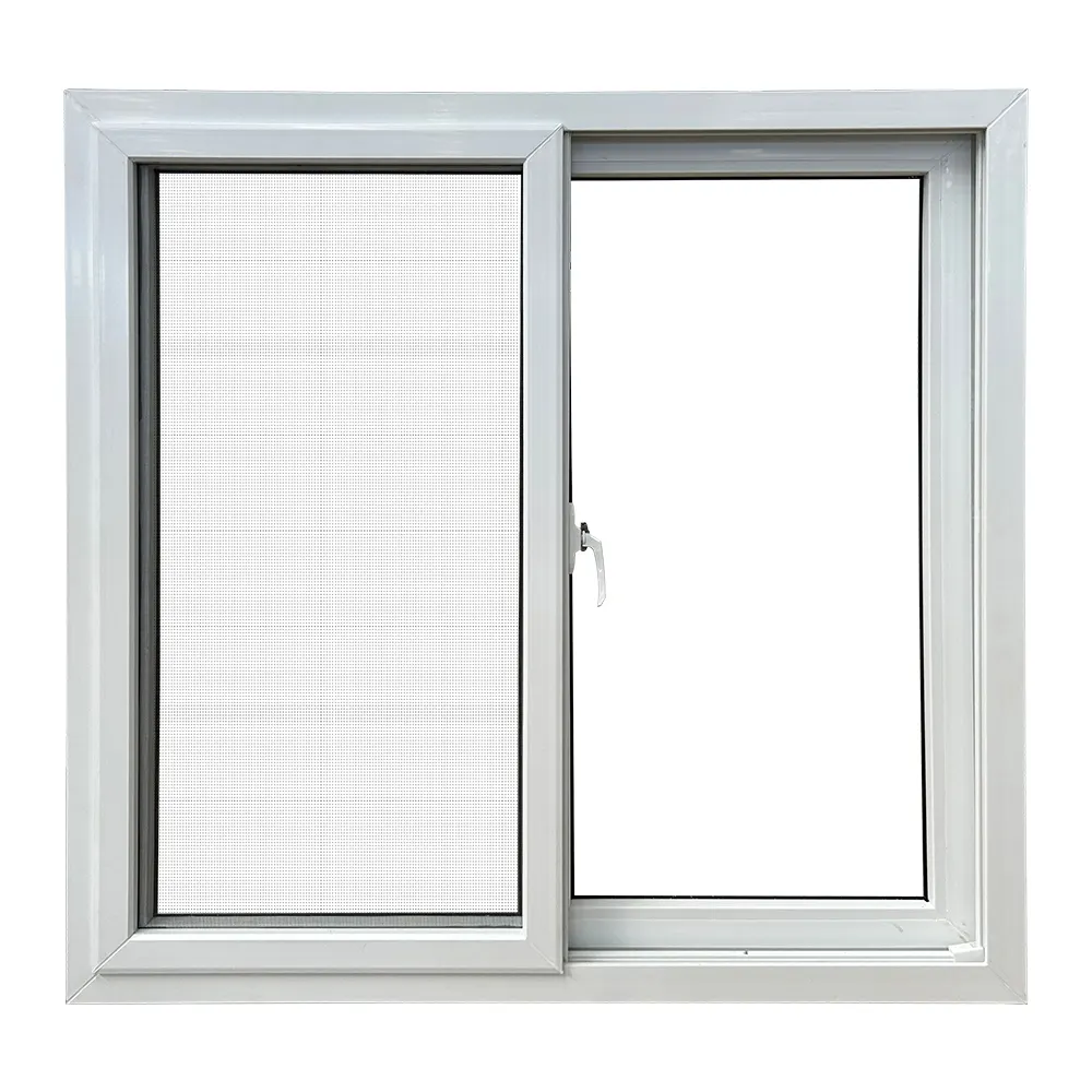 نوافذ انزلاقية مزدوجة الزجاج PVC مخصصة مع تصميم شبكي للبيع