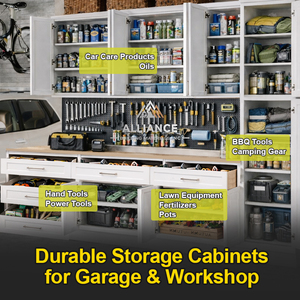 Modern Shaker Style Garage Tool Cabinet | Custom White Oak Garage Workbench Cabinet | Car Garage Cabinets For Apartment Projects - Product Image 2