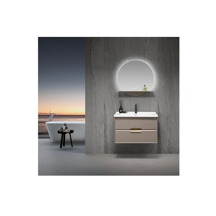 Vanity cho phòng tắm với hình dạng mặt trăng dẫn Gương phòng tắm và hai ngăn kéo