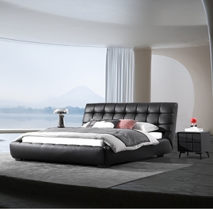 Роскошный 1,8 м итальянский минималистский дизайнерский стиль двуспальная кровать первый слой из воловьей кожи Губка кожа современная спальня - Product Image 6