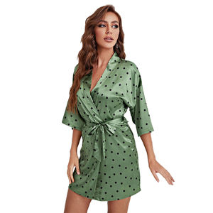 Bata de baño de satén con cinturón de lunares para mujer, ropa de baño de seda para casa, SPA, Hotel, Verano - Product Image 3