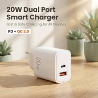 Chargeur mural USB C PD 20W avec logo personnalisé OEM, USB A QC 3.0, charge rapide pour ordinateurs portables et téléphones