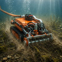 Peralatan Pembersih Tahan Air Beroda dengan Mesin dan Pompa untuk Penghapusan Lumpur Dasar Danau dan Robot Pengeruk Sampah Air