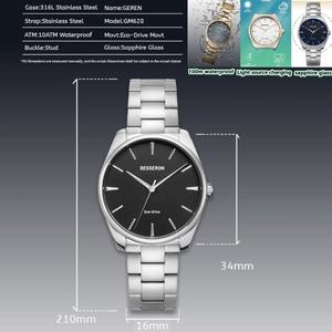 Montre-bracelet OEM personnalisée pour femme Besseron, chargeur éco-lumière, bracelet en acier inoxydable, blanc, bleu, vert – Style affaires et mode à quartz - Product Image 4