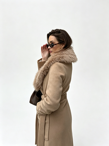 Manteau en Laine Double Face Long et Doux pour Femme, Nouvelle Collection Hiver 2026, Luxe et Élégance, avec Col en Cuir de Renard et Ceinture - Product Image 6