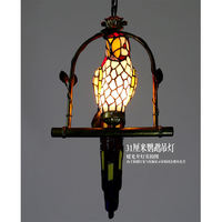 Style Pastoral Grand Perroquet Rouge Conception Tiffany Teinté Art Décoratif Verre Led Lustre Pendentif Lumière