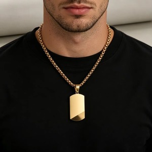 Collier pendentif carré bicolore à coupe diagonale, en acier inoxydable, 3 couleurs (or, argent, noir), bijoux de mode hip-hop streetwear - Product Image 6