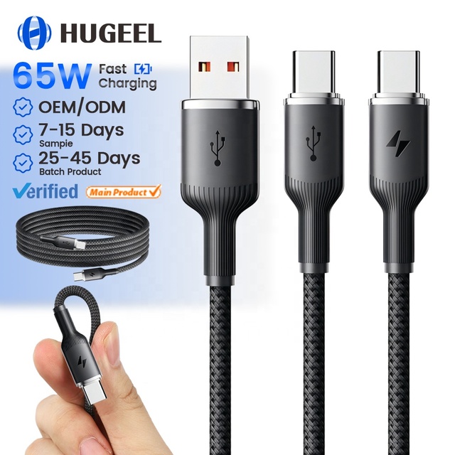 HUGEEL High Quality 65W Type C Cable with PD Fast Charging 480Mbps USB C Data Cable for Xiaomi Samsung Phone Tablet Charger Kit