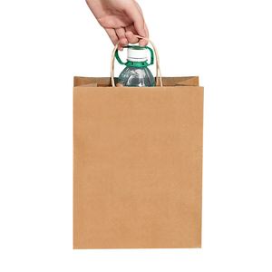 Sac en papier kraft brun et blanc avec poignée, personnalisable avec logo, réutilisable - Product Image 3