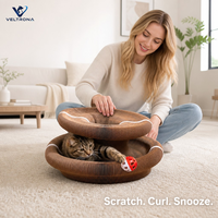 Griffoir pour chat pliable en accordéon, écologique et durable, en carton ondulé, avec balle de jeu magnétique à forme changeante, pour chats d'intérieur mignons