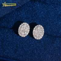 Boucles d'oreilles ovales en argent massif 925 plaqué rhodium avec diamant de laboratoire HPHT taille brillant, serties de diamants, fermoir à vis, bijoux Iced Out