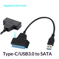 Kabel USB 2.0/3.0/Type-C ke SATA 30cm dengan Daya DC untuk SSD/HDD 2.5/3.5 Inch, Berjaket PVC dan Terlindungi