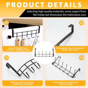 Colgador Minimalista de Acero al Carbono con 5 Ganchos de Fácil Instalación para <span class=keywords><strong>Puerta</strong></span> de Armario de Cocina, para Batidoras y Peladores - Product Image 4