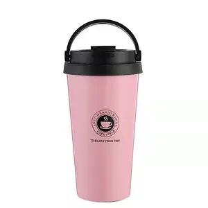 एफएक्स फैक्ट्री हॉट सेल 500 मिलीलीटर गुलाबी कॉफी मग थर्मस टम्बलर कार कस्टम लोगो प्रिंटिंग के साथ प्रयुक्त चढ़ाई पीने की बोतल