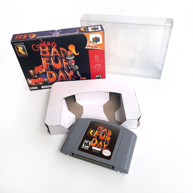 USA NTSC Conkers Box Retro 64 Bit Game Cartridge Replacement N64 Wired CE Certified 100% Tested ABS Plastic Tray
