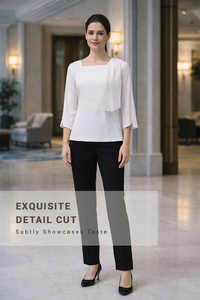 Blazer Casual de Verano para Mujer, Personalizado OEM ODM, Cuello Cuadrado, Top Blanco, Pantalones Negros - Product Image 2