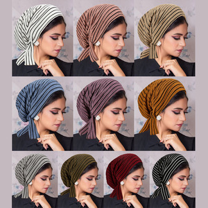 Chapeau Turban Long en Polyester pour <span class=keywords><strong>Femme</strong></span>, Bonnets Chimio Rayés 10 Couleurs, Foulards Ethniques Confortables - Product Image 2