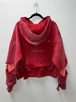 Sweat-shirts à capuche pour hommes personnalisés par le fournisseur, en tricot gaufré décontracté, double couche, avec fermeture éclair, coupe carrée courte, effet vieilli, broderie et délavage à l'acide