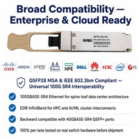 Transceiver optique 100G QSFP28 SR4 pour centre de données, Top of Rack, Leaf, Spine, HPC, Cluster, Serveur, Uplink, Interconnexion IA