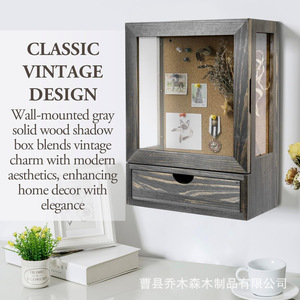 Wooden Wall Shadow Box <b>Frame</b> 15.1x11.3x5.8 Inch With Drawer For Display Storage Bedroom Living Room - Product Image 4