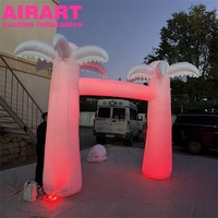 Décorations d'entrée pour événements à vendre : Arche gonflable personnalisée en forme de cocotier blanc avec éclairage LED
