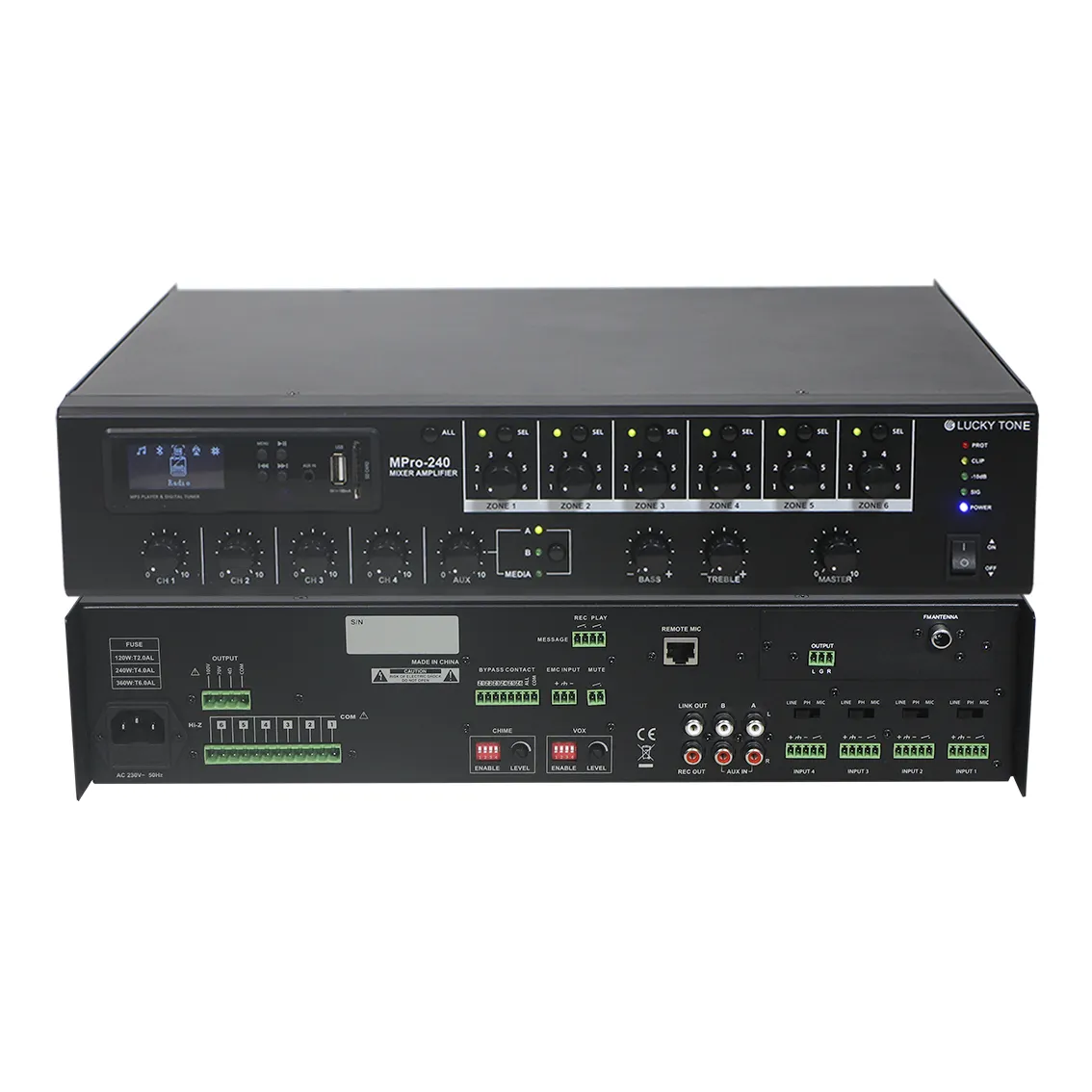 6 Zone 120W/240W/360W Audio Sound Versterkers Korea Media Player Mengen Versterker Board Met fm Radio, usb Memory