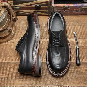 Chaussures Derby en cuir véritable de style vintage d'automne, cuir de vachette de première qualité lavé à l'eau, bout rond, chaussures en cuir décontractées, design classique - Product Image 2