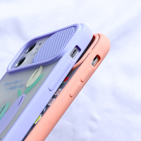 Coque de téléphone protectrice pour objectif avec couvercle coulissant, motif floral mignon couleur bonbon, coque arrière mate pour iPhone 14 15 16 Pro Max