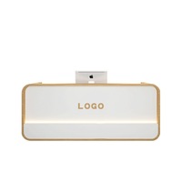 Bureau d'accueil de luxe en bois massif avec logo personnalisé, éclairage LED, design moderne, écologique et durable pour supermarché, bureau, hôpital, hôtel