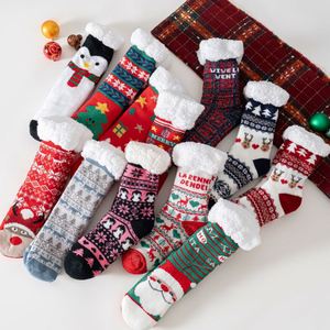 Chaussettes d'intérieur en jacquard de Noël, en polaire d'agneau épaisse, antidérapantes, motif Père Noël, renne, bonhomme de neige, pour l'hiver - Product Image 2