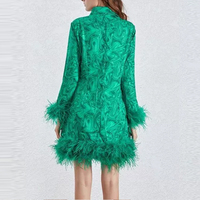 Mini robes à manches longues vertes pour femmes, doublure en A, OEM, personnalisé, entièrement imprimé, garniture en plumes, décontractées