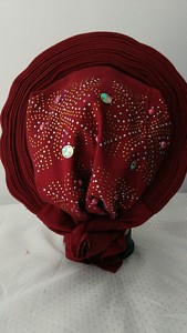 Nouveau turban africain Aso Oke avec perles et diamants pour femme adulte, idéal pour les fêtes, en tulle et dentelle française. Dentelle en filet - Product Image 5