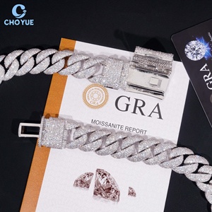 Cadena de eslabones cubanos de moissanita de 20 mm de gran tamaño con incrustaciones de mosaico, chapada en rodio, de plata maciza 925, joyería Hiphop Iced Out - Product Image 2