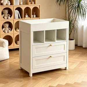 Comò in Legno Bianco Robusto per Cameretta, Stazione di Cambio Sicura, Mobili per Neonati, <span class=keywords><strong>Fasciatoio</strong></span> con 2 Cassetti - Product Image 1