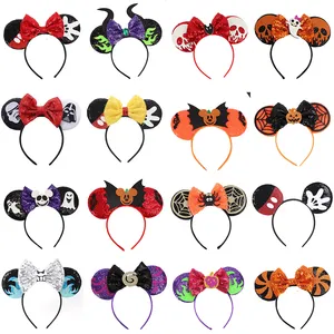HB378 Wholesale Baby Shower Hair Hoops Minnie Mouse Ears Headbands Sequin Bows Hairbands For Children Kids Hair Accessories