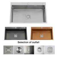 Nouvelle Tendance Éviers de Cuisine YINGTAO à Cuve Unique en Acier Inoxydable 304 Poli Contemporain, Deux Trous, Sous-Montage, Fait Main, Nano, Garantie 5 Ans