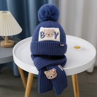 Conjunto de Dos Piezas de Gorro y Bufanda de Punto para Bebé Disi Rabbit, Diseño de Oso Bordado, Otoño Invierno
