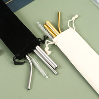 3PCS set Outdoor Portable Pouch Logo personnalisé 304 paille métallique en acier inoxydable
