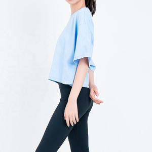 2023 Tùy Chỉnh Cotton Spandex Phụ Nữ Ngắn Tay Áo Sexy Workout Phòng Tập Thể Dục Crop Top Áo Sơ Mi Tập Thể Dục Yoga Mặc Thể Thao Áo Thun - Product Image 3