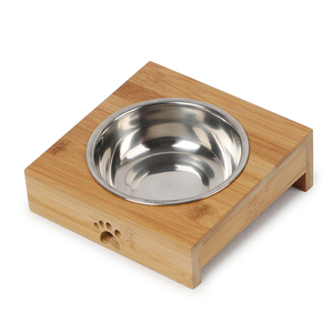 Bamboo Elevated Dog <b>Cat</b> Food and Water Bowls Stand <b>Feeder</b> with 2 Stainless Steel Bowls Ceramic Bowl - Product Image 5