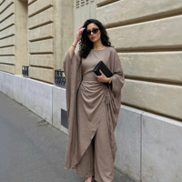 Ensemble deux pièces Sharut : Abaya modeste islamique en crêpe, chemise à manches chauve-souris et pantalon, style Dubaï et Turquie, pour femme musulmane, collection 2026