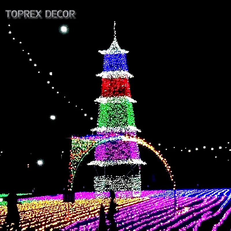 शेनजेन फेस्टिवल आइटम क्रिसमस की सजावट 3 डी dmx नेतृत्व फेबियल टॉवर चीनी पेगोडा मोटिफ