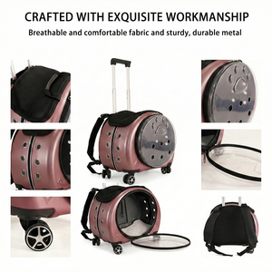 Mochila transportadora de mascotas con mango telescópico de 3 etapas y paneles de malla transpirable para gatos y perros, ideal para viajes, paseos al aire libre y senderismo. - Product Image 3