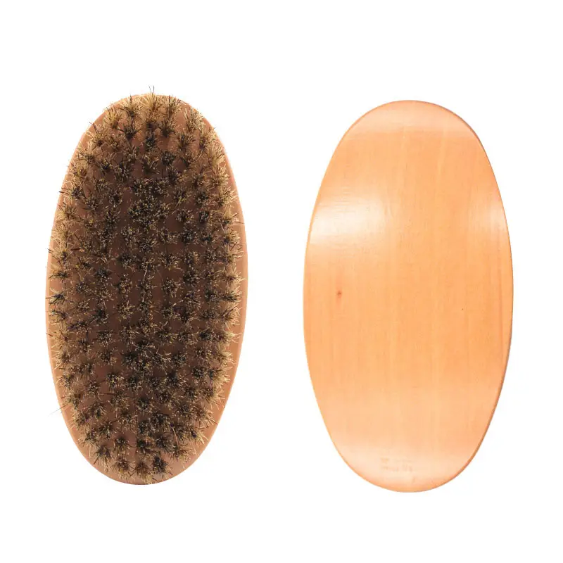 Fashion Oval Beard Shaving Hair Brush Comb Boar Bristle Natural Hair With Glossy Wood Handle Cheap Factory Beard Brush