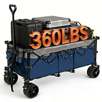 Chariot de camping pliable à quatre roues en acier haute teneur en carbone, imperméable, extra long, surdimensionné, grande capacité, chariot utilitaire