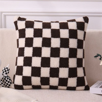 Housse de coussin décorative à carreaux, en fausse fourrure super douce, pour canapé, salon, chambre à coucher