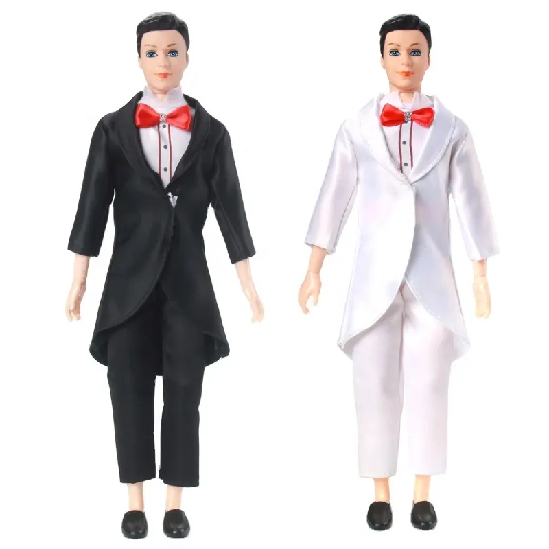 11.5 Inch Male Doll Formal Wear Office White Black Suit Red Bow Knot Fairytale Groom Wedding Tuxedo for 1/6 Boy Doll Clothes