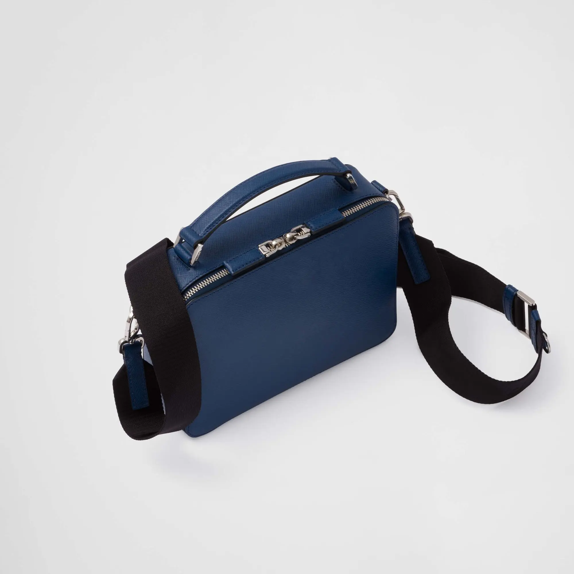 Custom Logo Navy Blue Saffiano Leather Men's Zipper Crossbody Purse Shoulder Messenger Bag