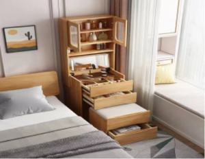 Modern Wooden Makeup <b>Vanity</b> With Flip Top <b>Mirror</b> Multifunction Storage Drawer Stool Bedroom Furniture Pine Wood Design - Product Image 6
