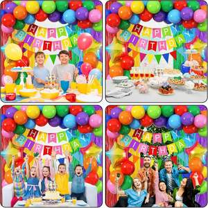 Décorations colorées pour fête d'anniversaire, ballons en <span class=keywords><strong>latex</strong></span> et en feuille d'aluminium, toile de fond à franges, bannière Joyeux Anniversaire, décorations de gâteau pour fournitures de fête - Product Image 6